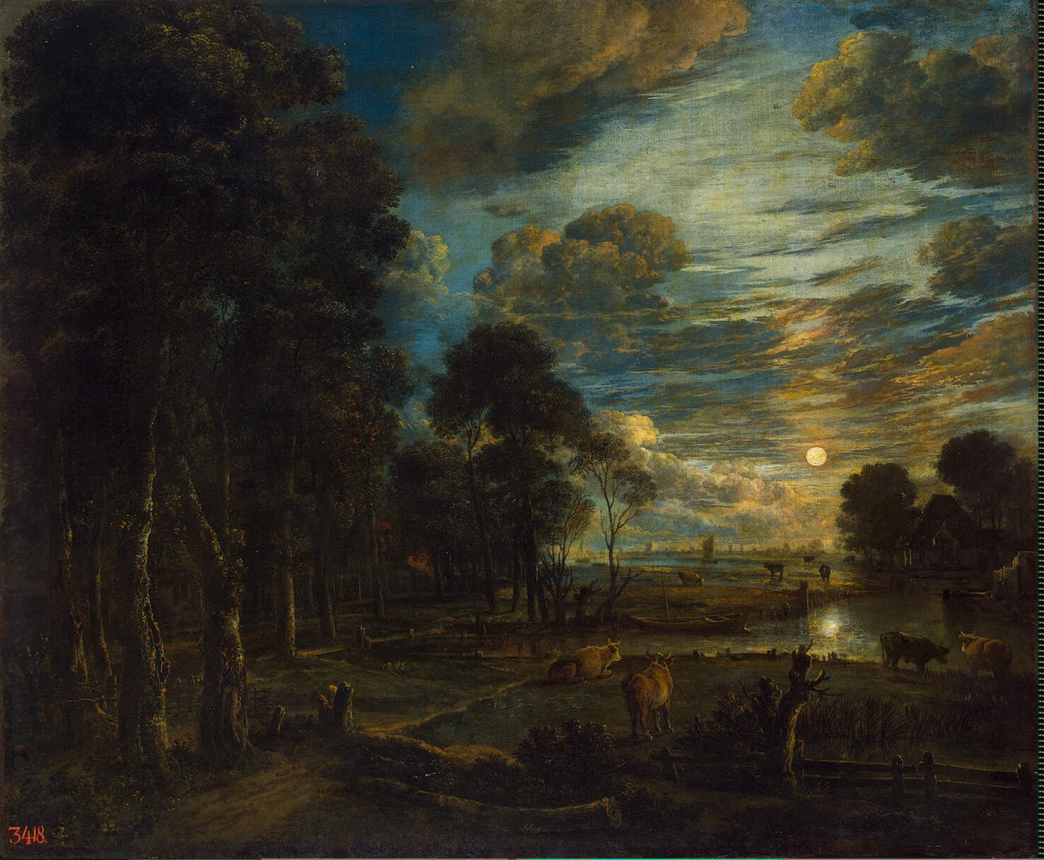 1484x1222 Neer Aert Van Der Night Landscape With A River Painting - Landscape Night Painting