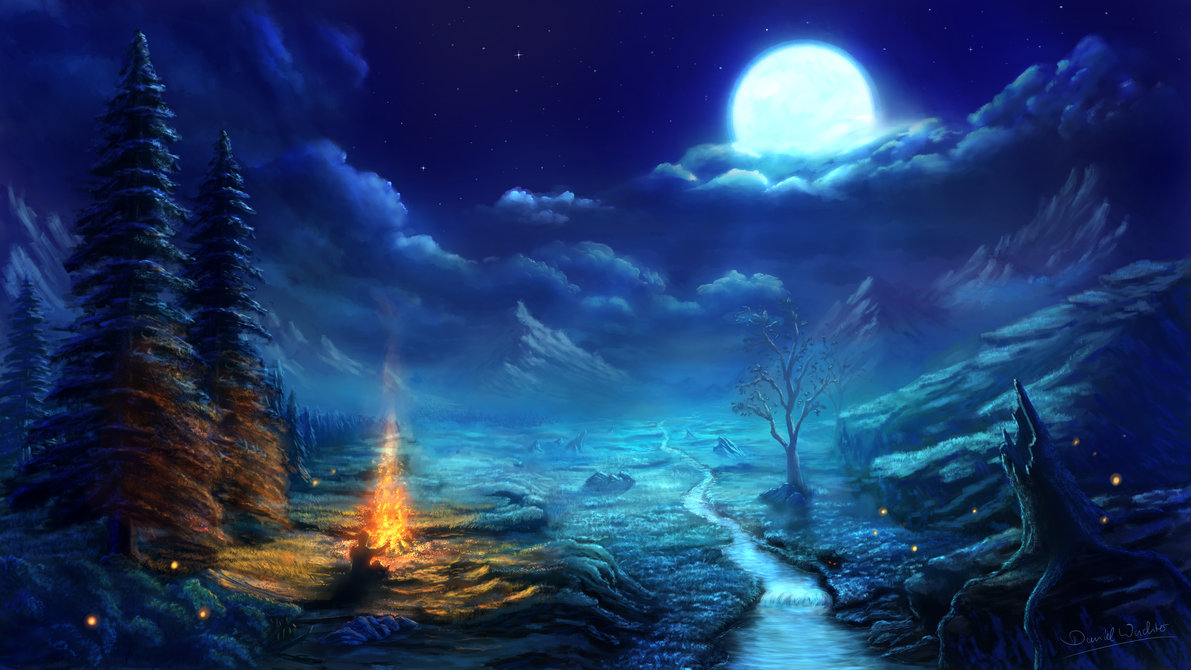 1191x670 Night Plains By Danielwachter - Landscape Night Painting