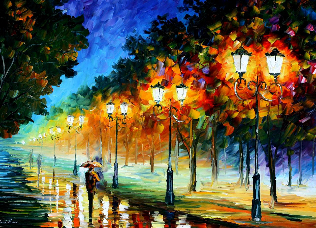 1284x925 Perspective Of The Night Palette Knife Oil Painting On Canvas By - Landscape Night Painting