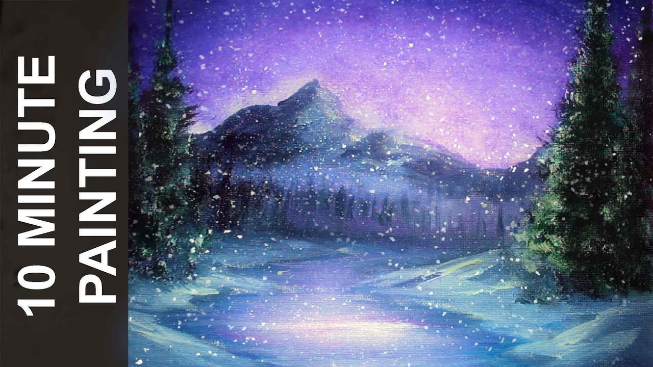 1280x720 Painting A Snowy Winter Night Landscape With Acrylics In 10 - Landscape Night Painting