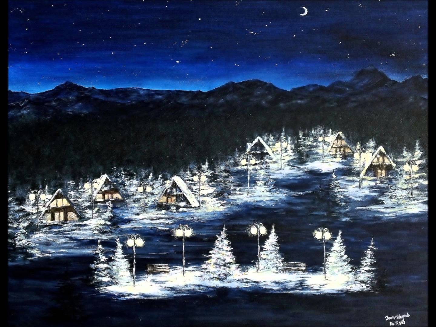 1440x1080 Snowy Night - Landscape Night Painting
