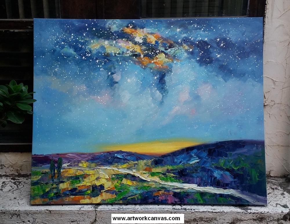 1000x771 Starry Night Sky Painting, Abstract Landscape Painting I Painted - Landscape Night Painting