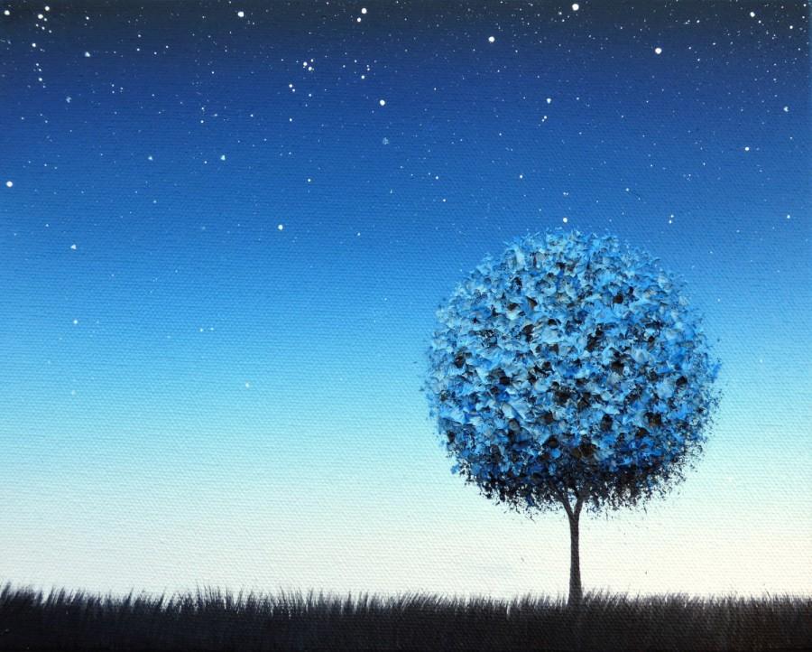 900x722 Blue Night Landscape Painting, Starry Night Sky At Twilight - Landscape Night Painting
