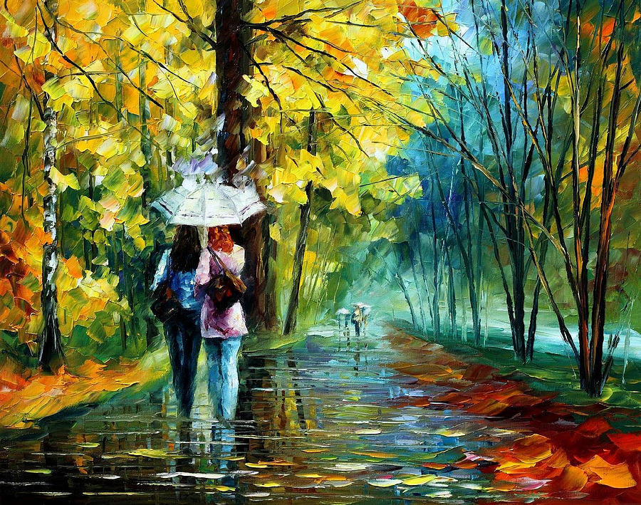 900x709 Gossip In The Rain - Landscape Oil Painting On Canvas