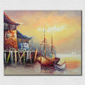 350x350 Canvas Beautiful Landscape Oil Painting Boat - Landscape Oil Painting On Canvas