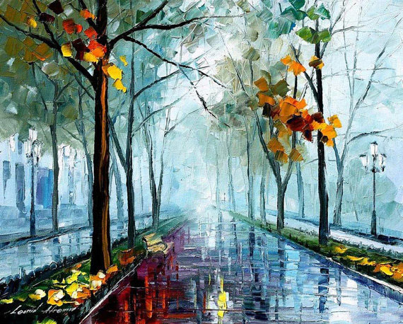 570x458 Rainy Day Oil Painting On Canvas By Leonid Afremov - Landscape Painting
