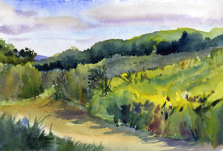 773x524 Over Taraden Fields Original Watercolor Landscape Painting - Landscape Painting Artists