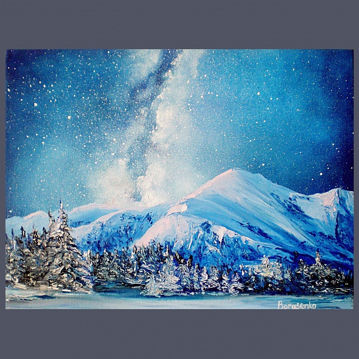 700x700 Landscape Painting Night In The Mountains Artist Nadia - Landscape Painting Night