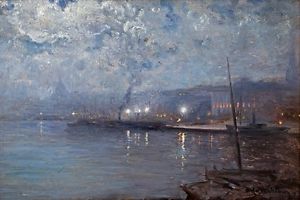 300x200 Stockholm By Night Sweden Swedish Landscape Painting By Alfred - Landscape Painting Night