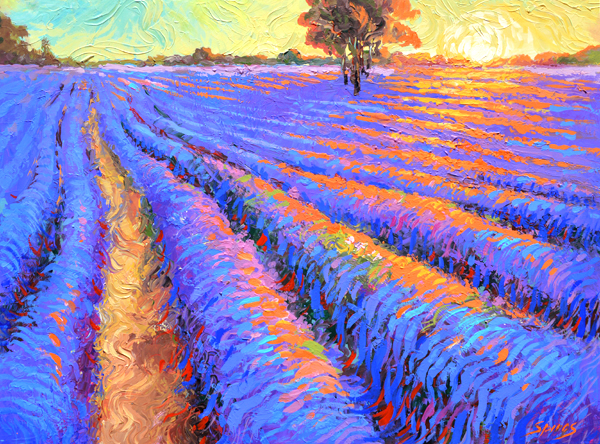 600x444 Evening Lavender Field - Landscape Painting With Palette Knife
