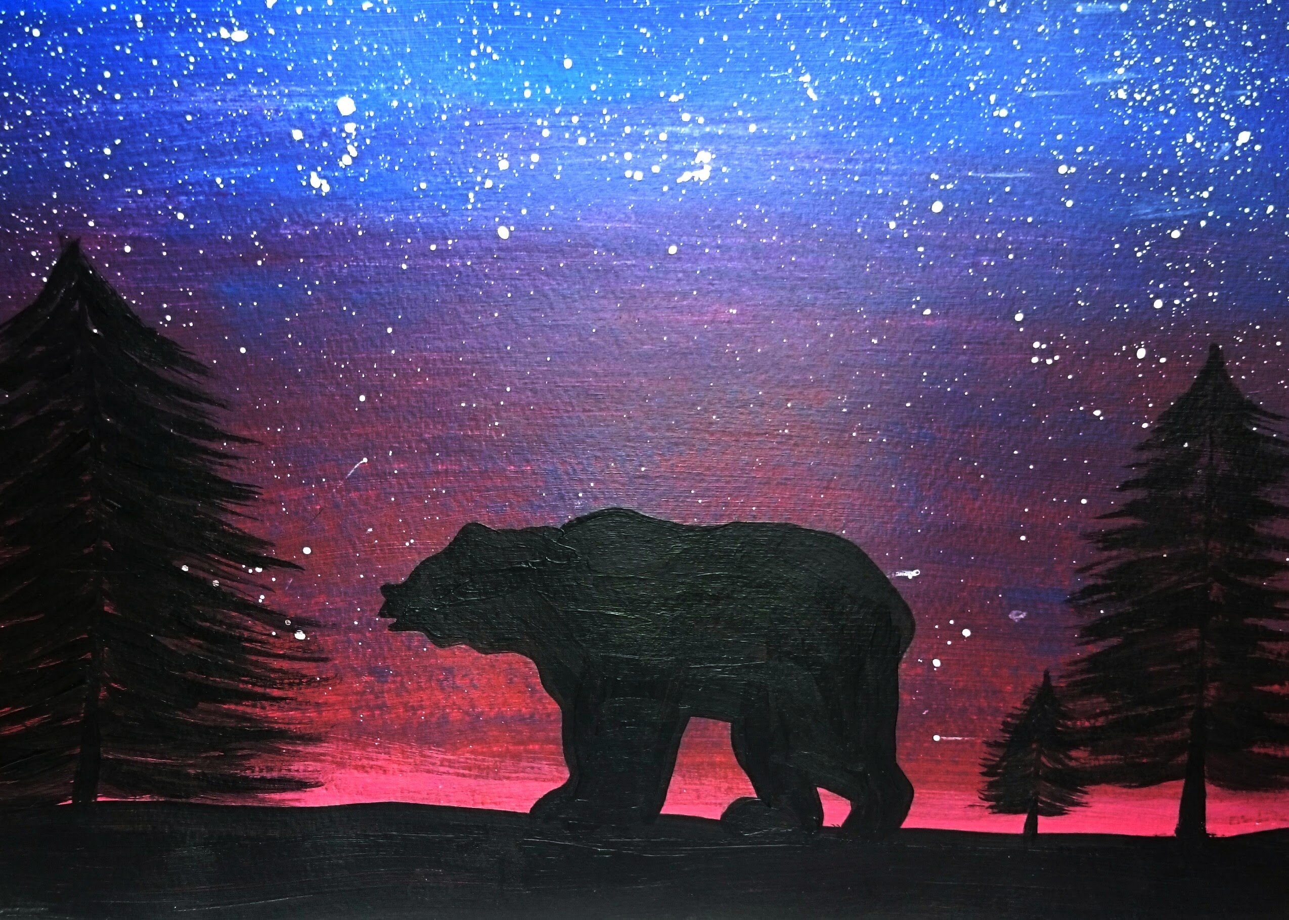 2549x1820 Bear Silhouette - Landscape Silhouette Painting