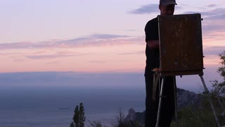 320x180 Silhouette Of The Artist Who Work - Landscape Silhouette Painting