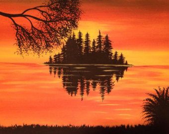 340x270 Silhouette Painting - Landscape Silhouette Painting