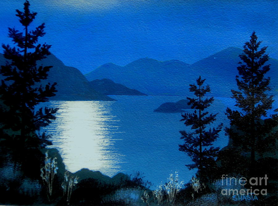 900x667 April Full Moon - Landscape Silhouette Painting
