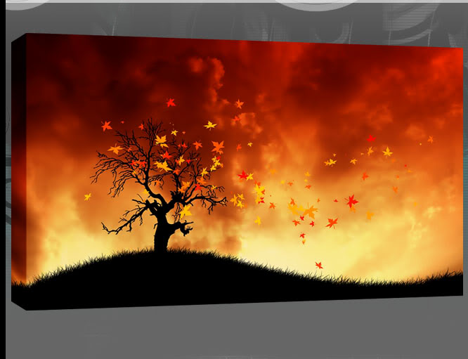 666x511 Autumn Leaves Floating In The Wind Modern Silhouette Abstract - Landscape Silhouette Painting
