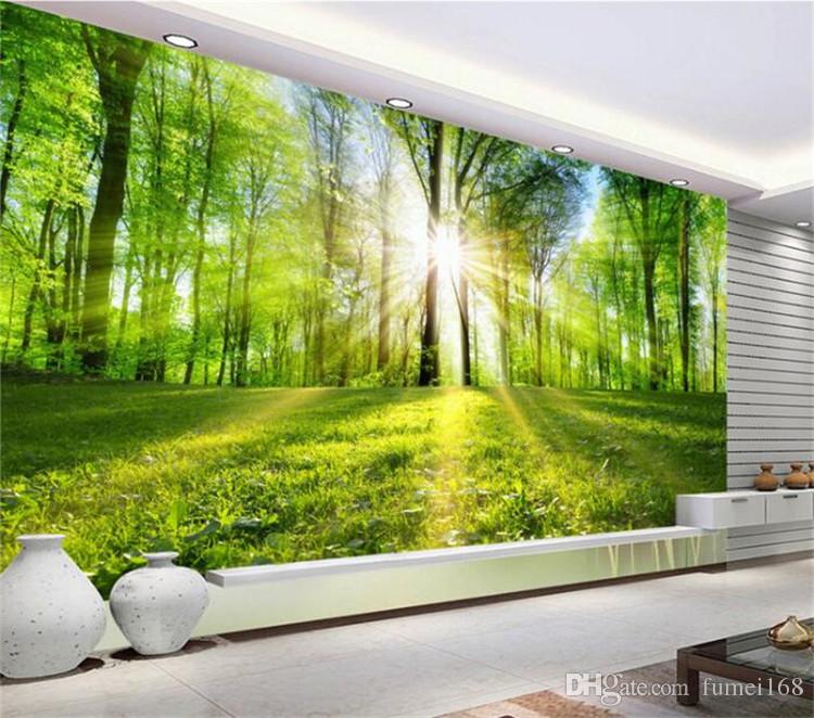 750x662 Custom Mural Wallpaper Sunshine Forest Nature Landscape Wall - Landscape Wall Painting