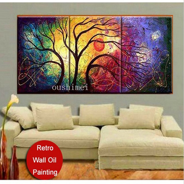 640x640 Handmade 3 Panels Free Shipping Sunrise Landscape Wall Painting - Landscape Wall Painting