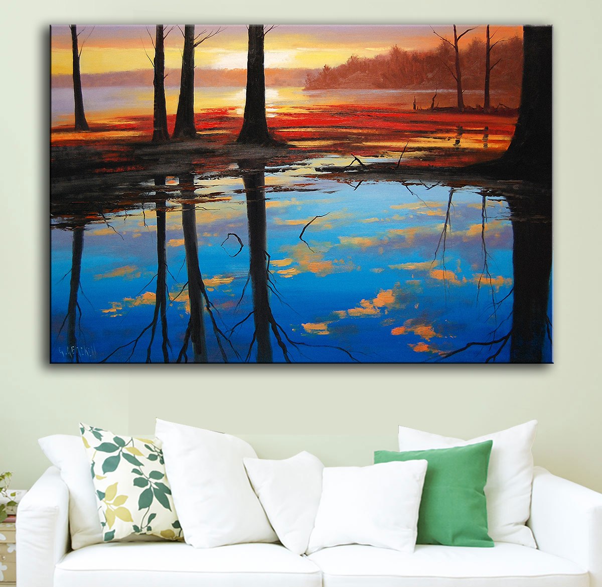 1200x1170 Large Size Oil Painting Lake Nature Landscape Wall Pictures - Landscape Wall Painting