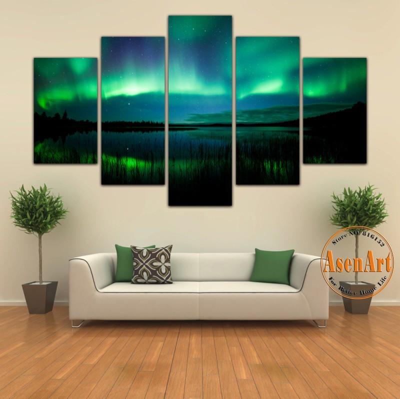 800x798 5 Panel Aurora Borealis Painting Beautiful Landscape Scenery Wall - Landscape Wall Painting