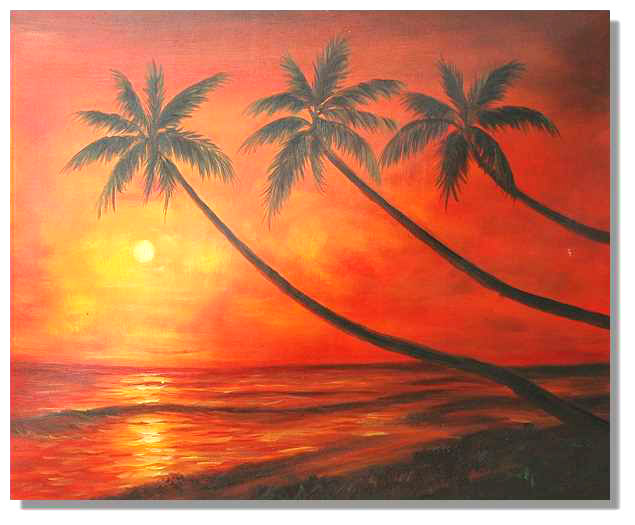 635x525 Sunset Palm Tree Painting On Canvas - Landscaping Painting Pictures