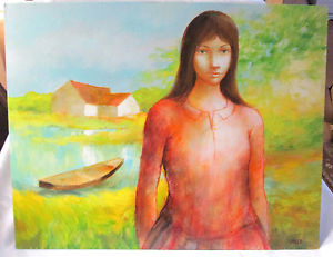 300x231 Lanier Original Signed Acrylic Painting Jeune Fille Young Girl - Lanier Painting