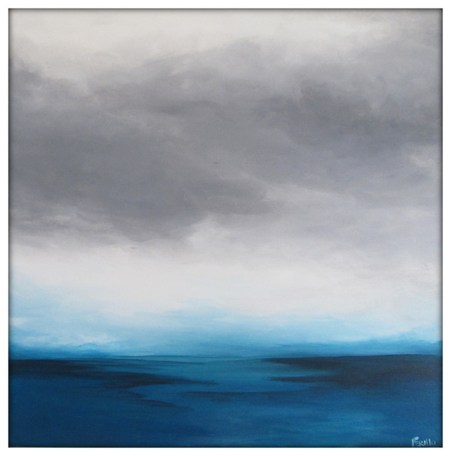 634x640 Large Abstract Painting On Canvas Modern Acrylic Skyline, 36x36 - Large Abstract Painting