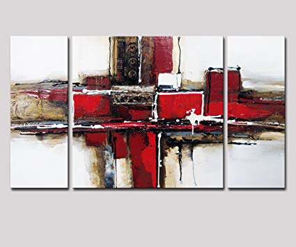 425x354 Noah Art 3 Panel Abstract Wall Art, Red And Black 100 - Large Abstract Painting On Canvas