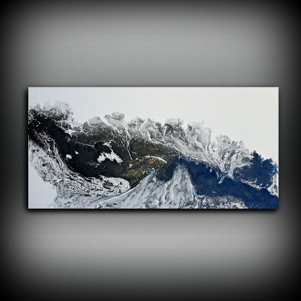 1000x1000 Black And White Painting 24 X 48 Acrylic Painting Canvas Art - Large Abstract Painting On Canvas