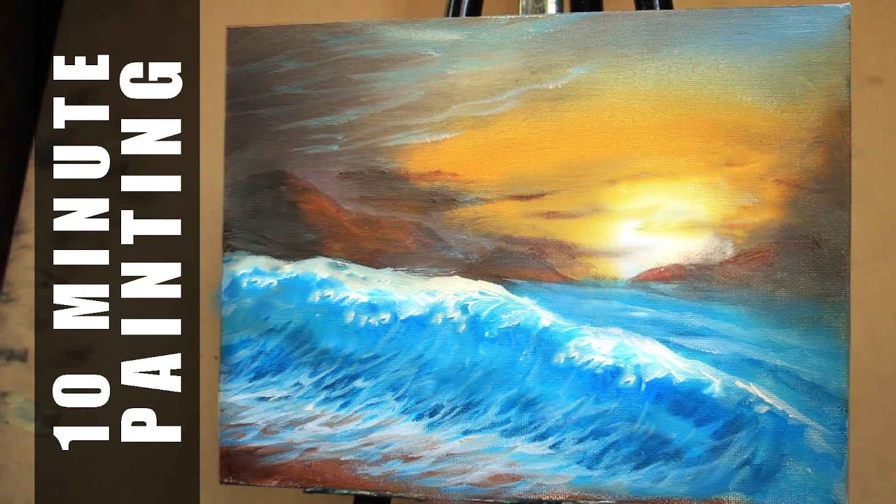 1280x720 Painting A Large Sunset Beach Wave Landscape With Acrylics In 15 - Large Acrylic Painting