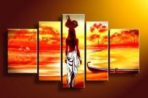 300x200 Abstract Art, African Girl Painting, Sunset Art, Extra Large Wall - Large African Woman Painting