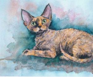 300x248 Large Tortie Devon Rex Cat Print From Original Painting By Suzanne - Large Cat Painting