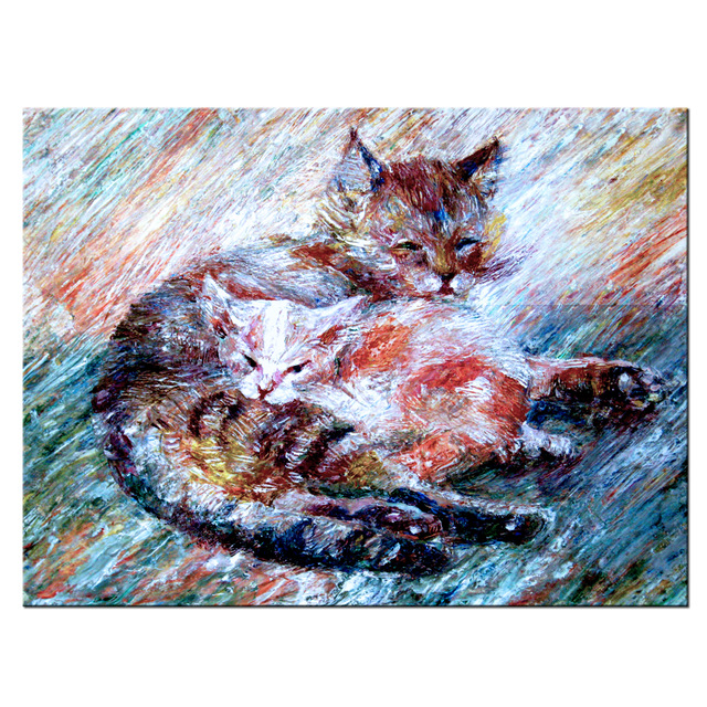 640x640 Modern Animal Abstract Oil Painting Large Canvas Prints Two Cats - Large Cat Painting