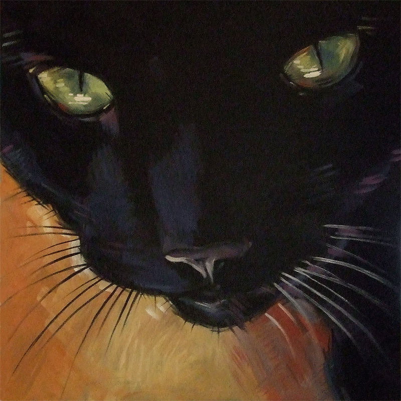 800x800 Paintings From The Parlor Large Black Cat Painting Closeup - Large Cat Painting