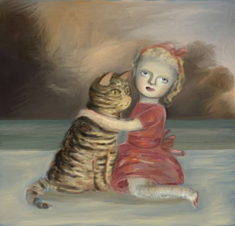 770x741 Saatchi Art The Large Cat Painting By Catherine Denvir - Large Cat Painting
