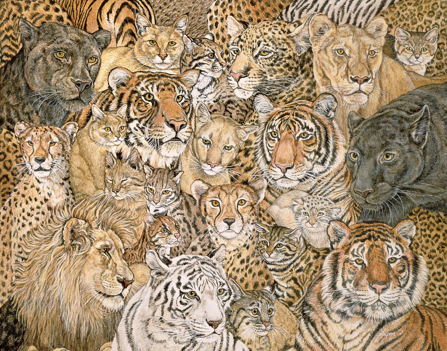 900x707 Wild Cat Spread Painting By Ditz - Large Cat Painting