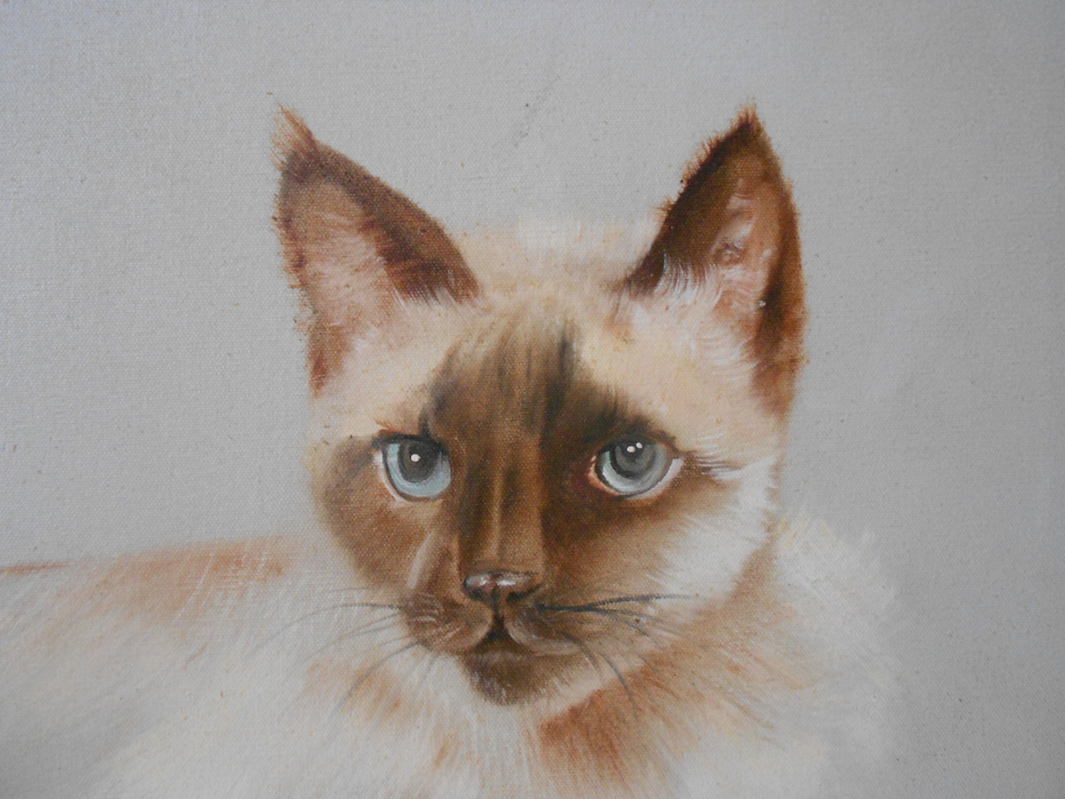 1500x1125 Original Vintage Large Siamese Cat Painting Cat Lover Portrait - Large Cat Painting