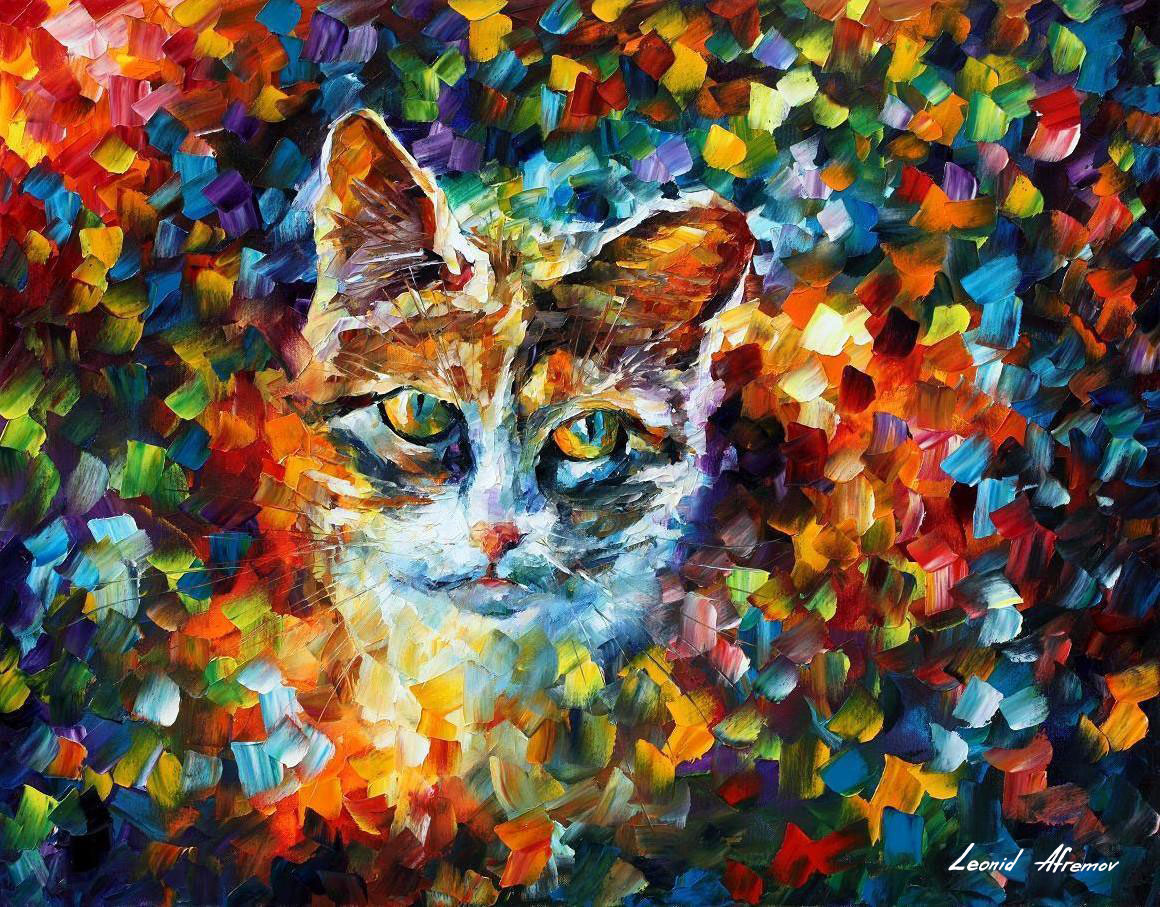 1160x907 Charming Palette Knife Oil Painting On Canvas By Leonid Afremov - Large Cat Painting