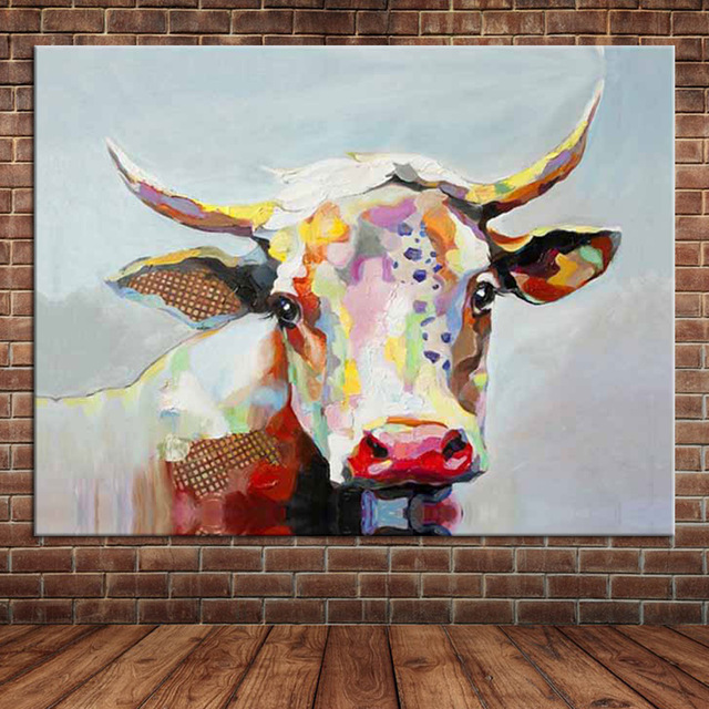 640x640 Hand Painted Oil Painting Cow Large Canvas Wall Art Cute Animal - Large Cow Painting