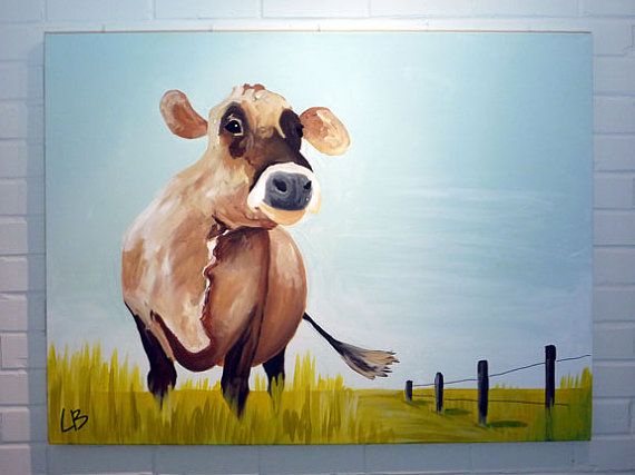 570x427 Large Cow Painting Original Acrylic On Canvas 30x40 By Logan - Large Cow Painting