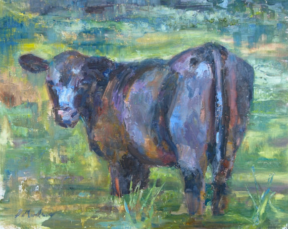 570x453 Angus Sale Large Cow Painting Abstract Cow Black Cow - Large Cow Painting