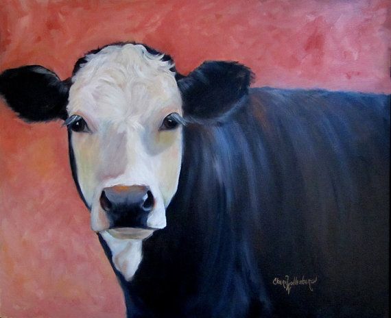 570x464 Large Portrait Painting Louise Cow Art 20x24 Framed Original Oil - Large Cow Painting