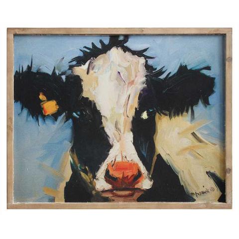 480x480 Wood Framed Cow Painting On Canvas {Reproduction} Rescue Me Market - Large Cow Painting