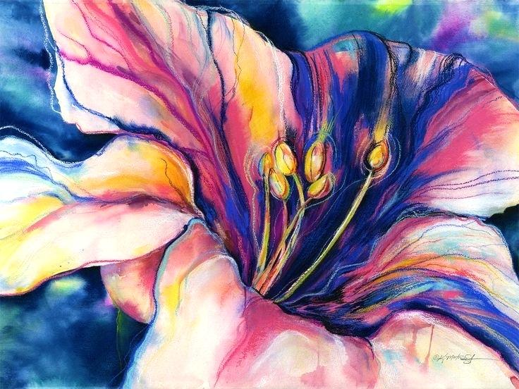 736x552 Large Flower Painting Pink Flower Painting Watercolor Pastel - Large Floral Painting