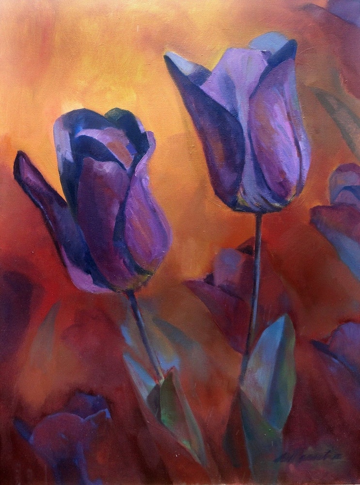 743x1000 Tulips, Large Floral Painting 40x30in. Oil On Stretched Canvas By - Large Floral Painting