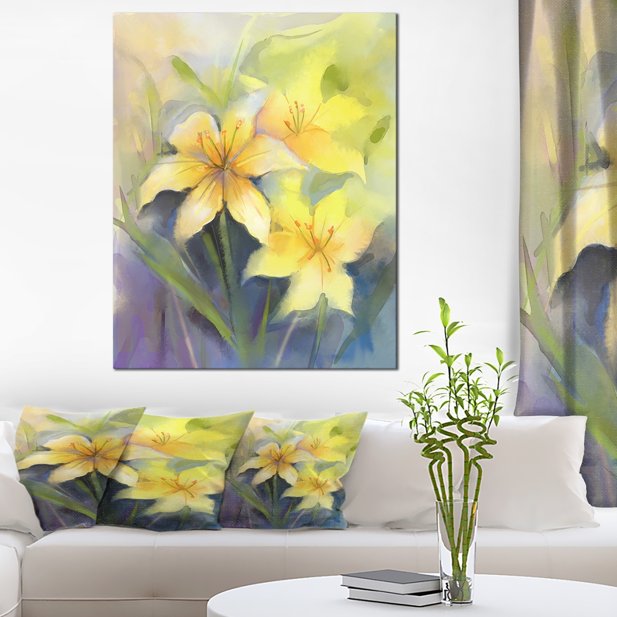 2000x2000 Watercolor Painting Yellow Lily Flower' Large Floral Canvas - Large Floral Painting