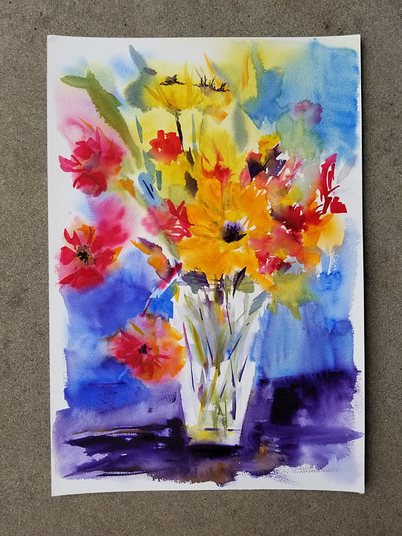 570x760 Wedding Bouquet, An Original Watercolor, A Large Floral Painting - Large Floral Painting