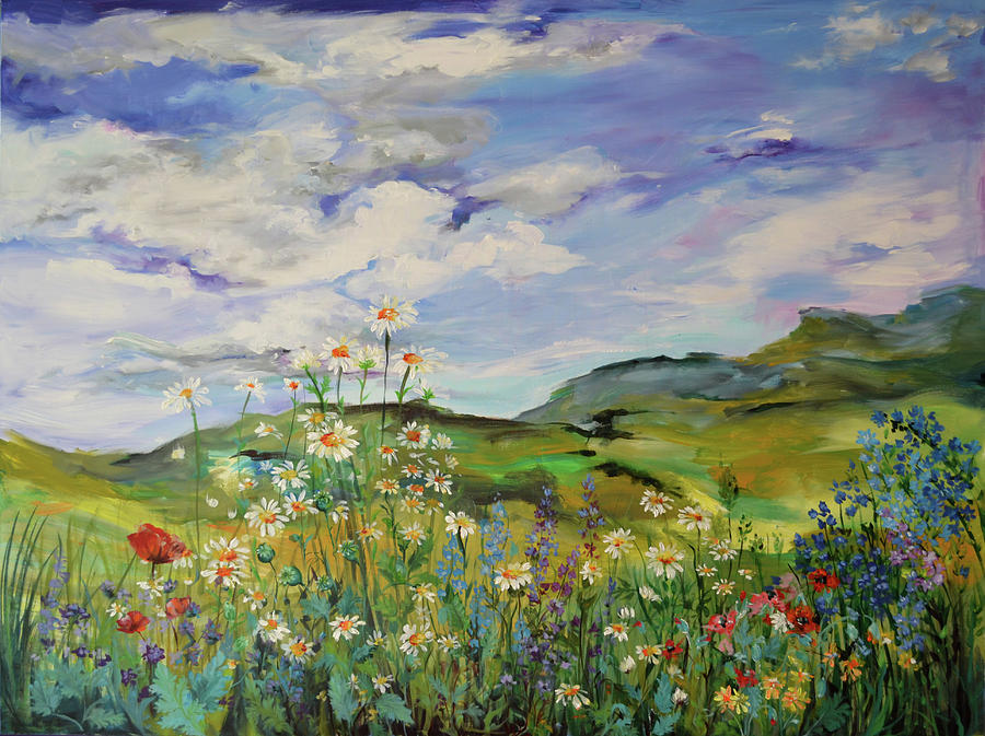 900x673 Wild Flowers Landscape - Large Floral Painting