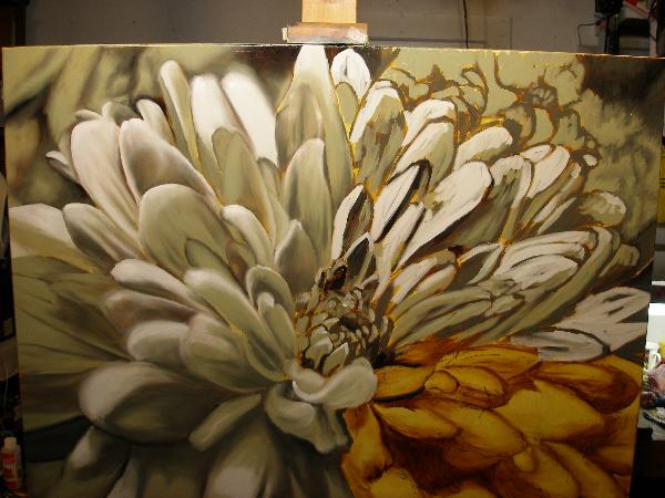 600x450 Flower Oil Painting Demonstration Of The Golden Chrysanthemum. - Large Flower Painting