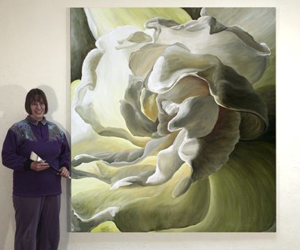 432x361 The Artist Stands Beside A Large Flower Painting Botanical - Large Flower Painting