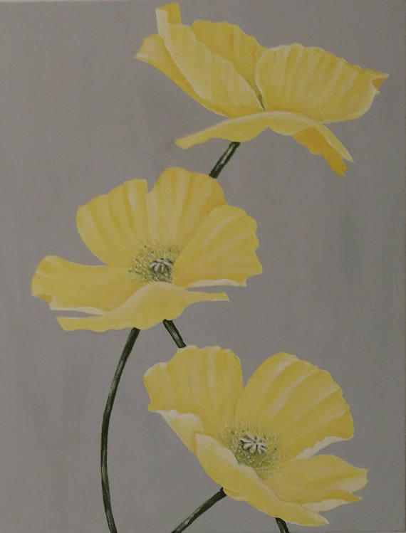 570x749 Yellow Poppies Painting Acrylic Flower Painting Flower - Large Flower Painting